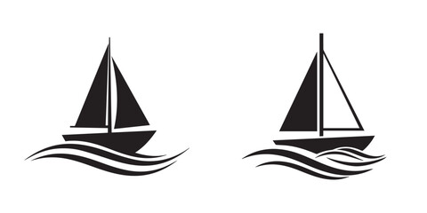 Minimalist Sailboat Icons with Stylized Ocean Waves