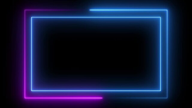 Blue color Rectangle glowing neon frame background animation, rectangle border frame in the shape rectangle. single tone neon line animation