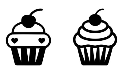 cupcakes with cherries and hearts. cupcake vector illustration