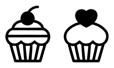 black and white cupcake icons. vector illustration of a cupcake