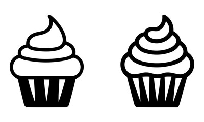 black and white cupcake icons with frosting. set of cupcakes