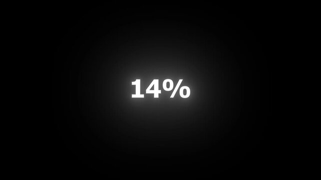 Counting number from 0 to 100 percent. simple percentage counter animation on black background. loading bar animation of 0 to 100 and 0 to 100 percent rendering deep glowing background,