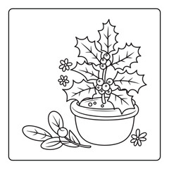 Cute Christmas Bold and Easy Coloring Pages, Line Art, Vectors Illustration, Black and White, 8.5x8.5