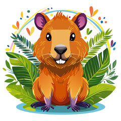 Obraz premium Capybara Vector illustration of a capybara looking forward, with soft shadows and semi-realistic style, for use in graphic design isolated on white background