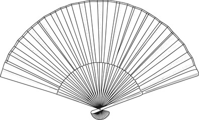 Hand drawn folding fan illustration, traditional Japanese and Chinese accessory, vintage oriental art, cultural symbol, decorative line sketch design