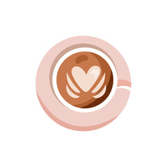 Beautiful latte with art design featuring a heart, served in a pink cup, perfect for a cozy cafe experience during the morning