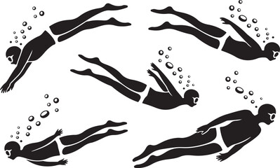  Diving silhouttee vector on white background