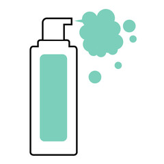 Creative design of a bottle with a pump and bubbling foam against a white background, depicting liquid texture and freshness