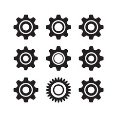 black cog icons collection mechanical engineering gear set grid flat symbol vector ai eps png jpeg