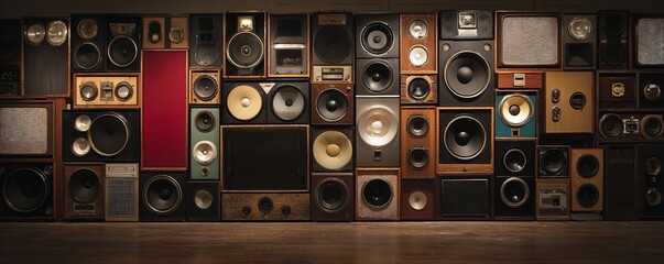 Obraz premium Vintage audio equipment collection creates a retro vibe, perfect for music lovers or design enthusiasts searching for an authentic, nostalgic feel for their projects