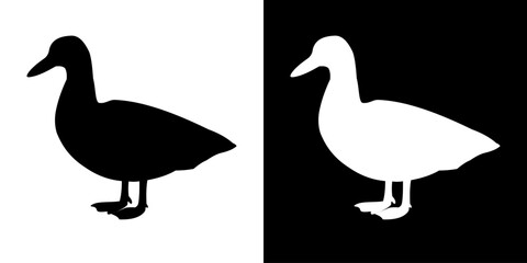 Vector illustration of a black and white duck silhouette. Great for hunting, farming, wildlife, etc.
