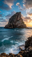 Coastal rock formation at sunrise