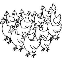 Large Flock of Chickens in Line Art rooster poultry