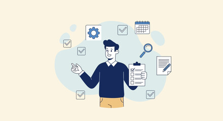 Illustration of a businessman holding a clipboard, representing business planning and success