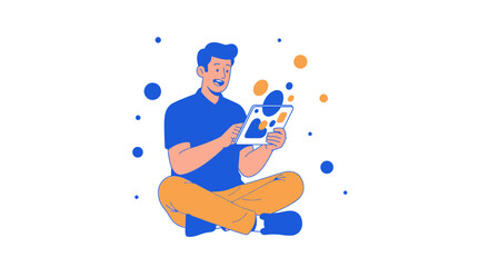 Illustration of a Man Using a Tablet, Technology and Communication Concept