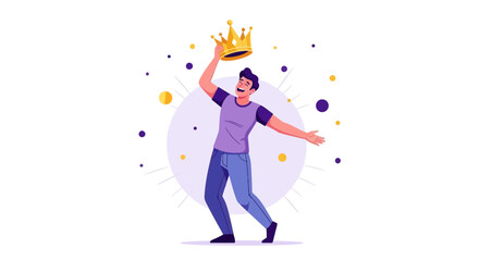 Illustration of a Man Wearing a Crown, Symbolizing Success and Achievement