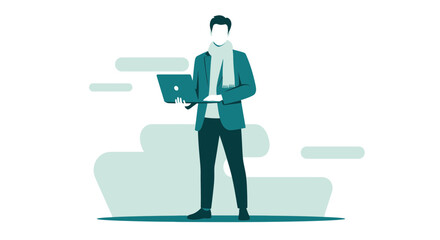 Illustration of a man with a laptop in a simple and modern style