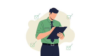 Illustration of a man writing on a notepad, representing business and task management