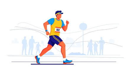 Illustration of a marathon runner racing in a competition on a white background
