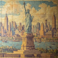 Statue of Liberty Mural: A vintage-inspired mural captures the iconic Statue of Liberty, set against the backdrop of a bustling cityscape, evokes a sense of nostalgia. 