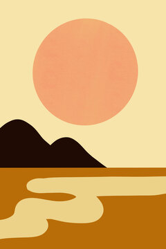 Abstract sunset illustration with mountain pattern