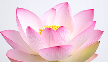 Close up of a Beautiful Pink Lotus Flower Blooming on a White Background Serene Beauty Nature Photography Zen Spa Wellness
