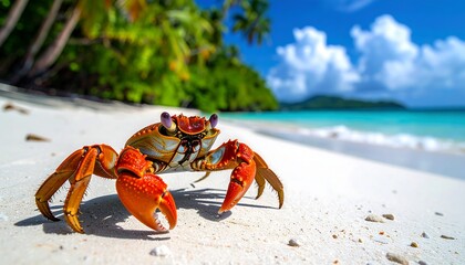Colorful crab on white beach