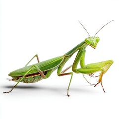 Praying Mantis in Focus: A stunning close-up of a vibrant, green praying mantis, its multifaceted eyes glistening with intrigue.