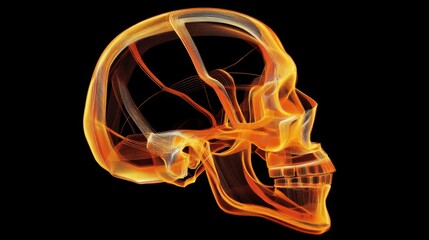 A detailed representation of a skull in a vibrant wireframe style, featuring smooth curves and sharp angles while set against a solid black background.