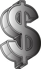 Shiny silver dollar symbol on white background