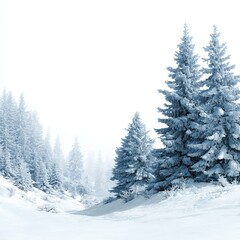 Winter Wonderland Scene: A serene winter landscape, showcasing snow-covered evergreen trees, embodying the tranquility of the season.