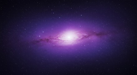 Naklejka premium Stunning Spiral Galaxy Glowing with Vibrant Purple and Pink Light in the Vast Cosmic Expanse, Adorned by Countless Distant Stars