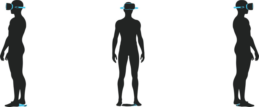 Silhouettes of people in profile wearing VR headsets, vr, people, silhouettes, virtual, reality, headset, profile, technology, futuristic, metaverse, digital, person, man, woman, gaming, isolated, cyb