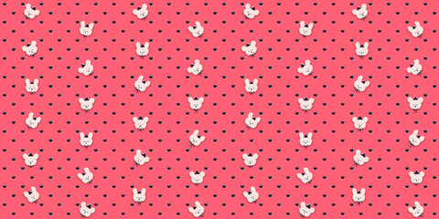 3d Cute animals in party with polka dots on pastel  seamless pattern. Minimal vintage wallpaper  for baby or children. 