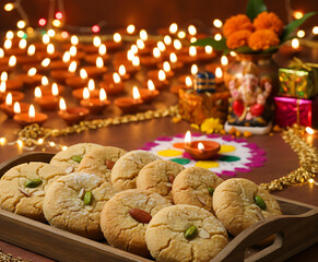Crispy and buttery Nankhatai biscuits served for festive Diwali celebrations