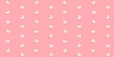 3d cute animals in party with gold glitter polka dots on pink  seamless pattern. Minimal vintage wallpaper  for baby or children. 
