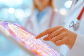 Digital tablet displays vibrant medical imagery, highlighting ad