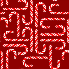 Seamless pattern of laid out sugar canes on a red background