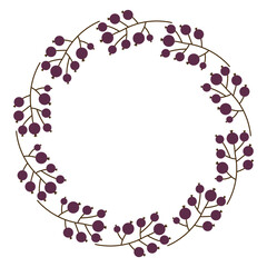 Fototapeta premium Circular wreath of deep purple berries on intertwined branches, elegant botanical design, symmetrical arrangement, rich autumn palette, nature-inspired decorative pattern