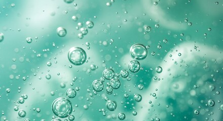 Close up abstract background of clear turquoise gel with many small bubbles