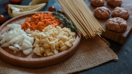 Fresh ingredients for a delicious pasta dish, ready to be cooked.