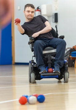 Boccia training for player with cerebral palsy