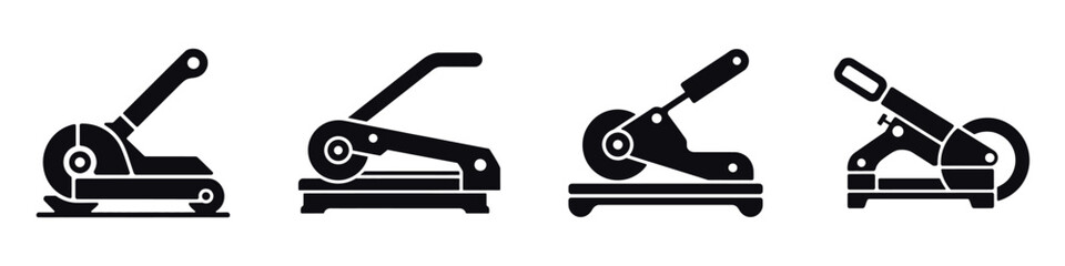 Metal Cutter Silhouette Icons – Industrial Cutting Tools Vector, Steel Shear Machine, Manual Cutter Equipment, Heavy Duty Workshop Tools, Engineering and Fabrication Machinery Illustration