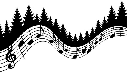 Musical Harmony Serene Melodies of Nature's Symphony Featuring Forest Trees and Notes
