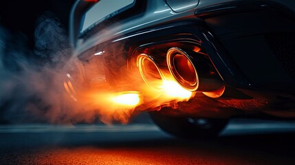 close up of a sports car exhaust with flames