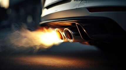 close up of a sports car exhaust with flames