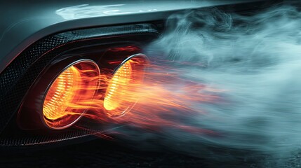 close up of a sports car exhaust with flames