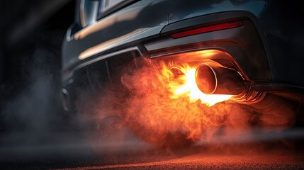 close up of a sports car exhaust with flames