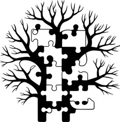 Conceptual illustration of a puzzle tree symbolizing psychological growth, connection, and problem-solving