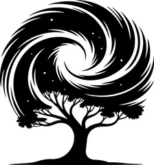 Abstract Swirling Tree of Life Symbol Representing Nature's Power and Cosmic Connection